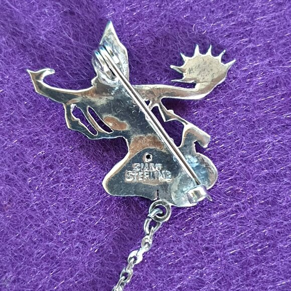 Rare Antique 1920s Siam Sterling Silver Mekkala & Ramasoon Sweater Cloak Pin - Picture 8 of 10